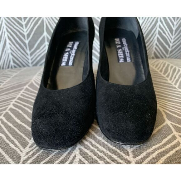 STUART WEITZMAN Black Suede Scraper Pump Heels Shoes 7.5 A NARROW DRESSY PARTY - Picture 5 of 10